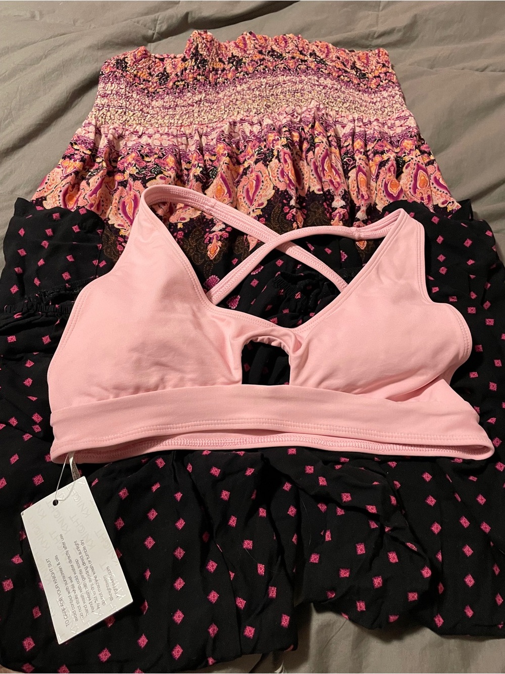 NWT Knight Bathing Swim Suit Top/womens Bralette/Black/Pink beach pants size XL